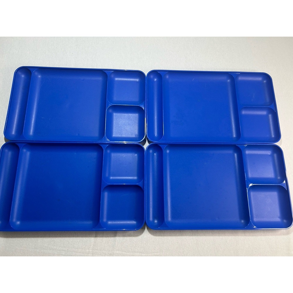 Set of 4 Tupperware Divided Serving Trays Royal Blue 4 Compartment Plastic 15x9